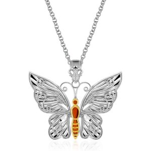 Designer Sterling Silver and 14K Yellow Gold Butterfly Pendant