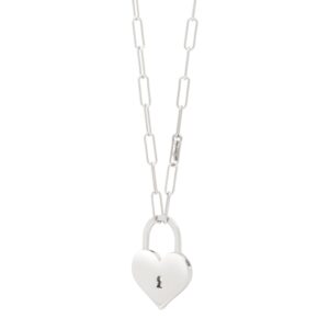 Sterling Silver Rhodium Plated Padlock Heart Necklace