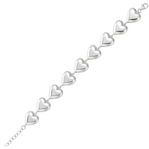 Sterling Silver Rhodium Plated Puffed Hearts Bracelet