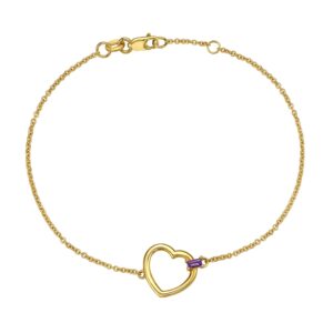 Amethyst Baguette Heart Bracelet in 14K Yellow Gold
