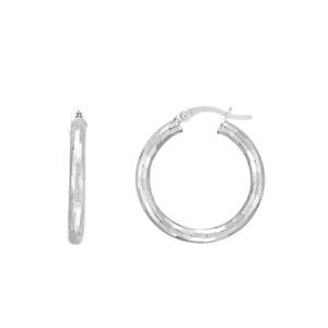 Sterling Silver Large Hoop Earrings With Hammered Texture(3x20mm)