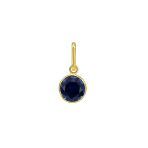 14K Yellow Gold Round Blue Sapphire Charm Pendant